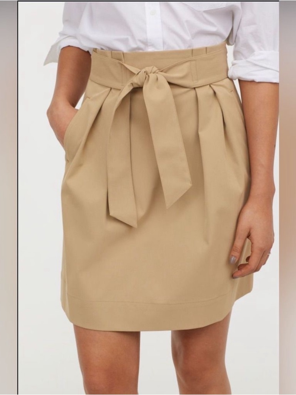 H&M Beige Paperbag Tie-Waist Mini Skirt